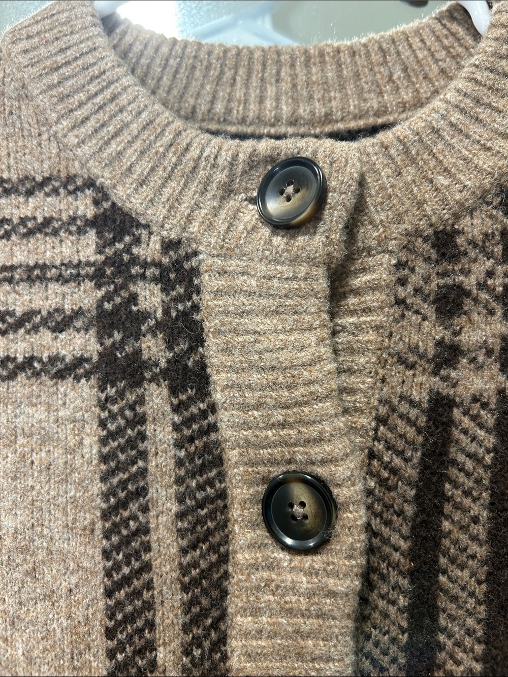 Viral ZARA Plaid Knit Button Cardigan Sweater - Brown & Beige - Picture 3 of 5